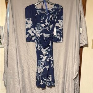 Soft Surroundings Blue and White Bodycon Wrap Dress